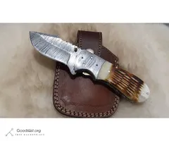 NEW CAMEL-BACK DAMASCUS BURN CAMEL BONE POCKET KNIFE